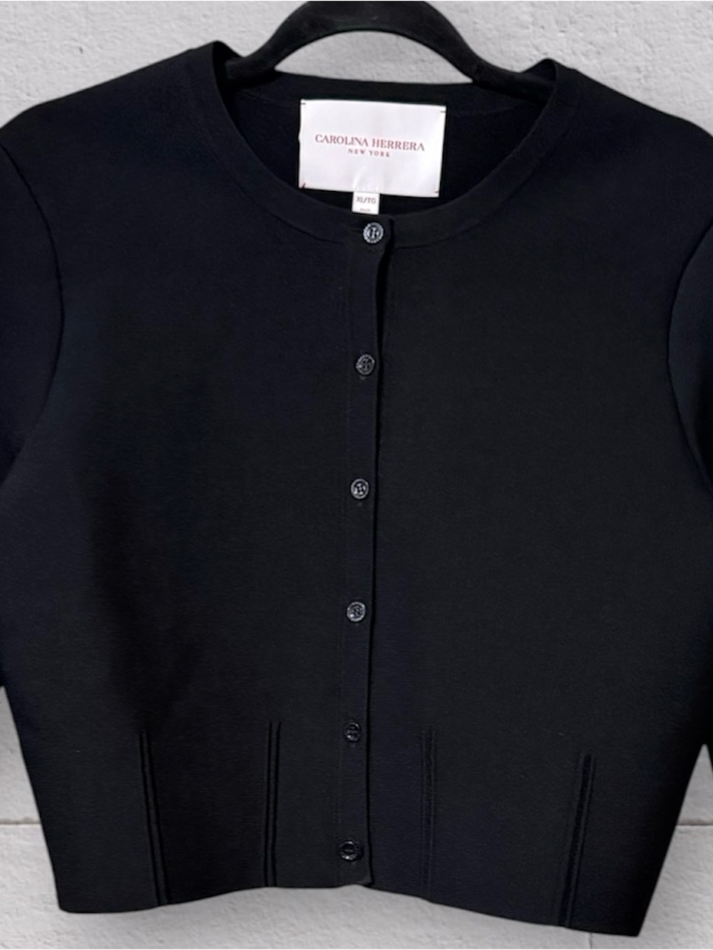 Carolina Herrera Black Structured Ponte Knit Cropped Lady Jacket Cardigan